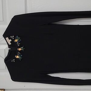 Tory Burch Dress Deena Beetle Embellished Jeweled Sheath Knee Length Black XS